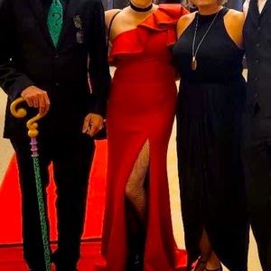 Red long dress for prom or evening or party event.